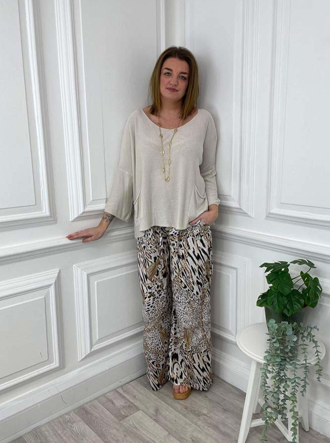 Malissa J Animal Print Palazzo Trousers - Natural