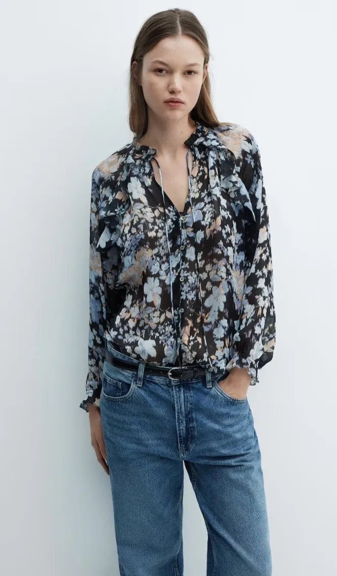 MANGO  |Floral-print flowy blouse