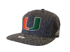 Miami Hurricanes Adidas WOMEN'S Gray Leopard Print Snapback Flat Bill Hat Cap