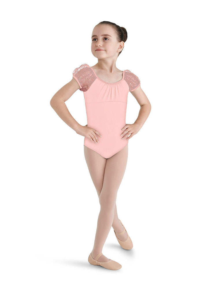 Mirella Child Crinkle Mesh Puff Sleeve Leotard - M616C