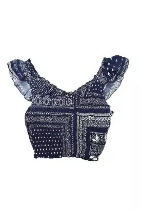 Navy Bandana Chiffon Tie Back Top