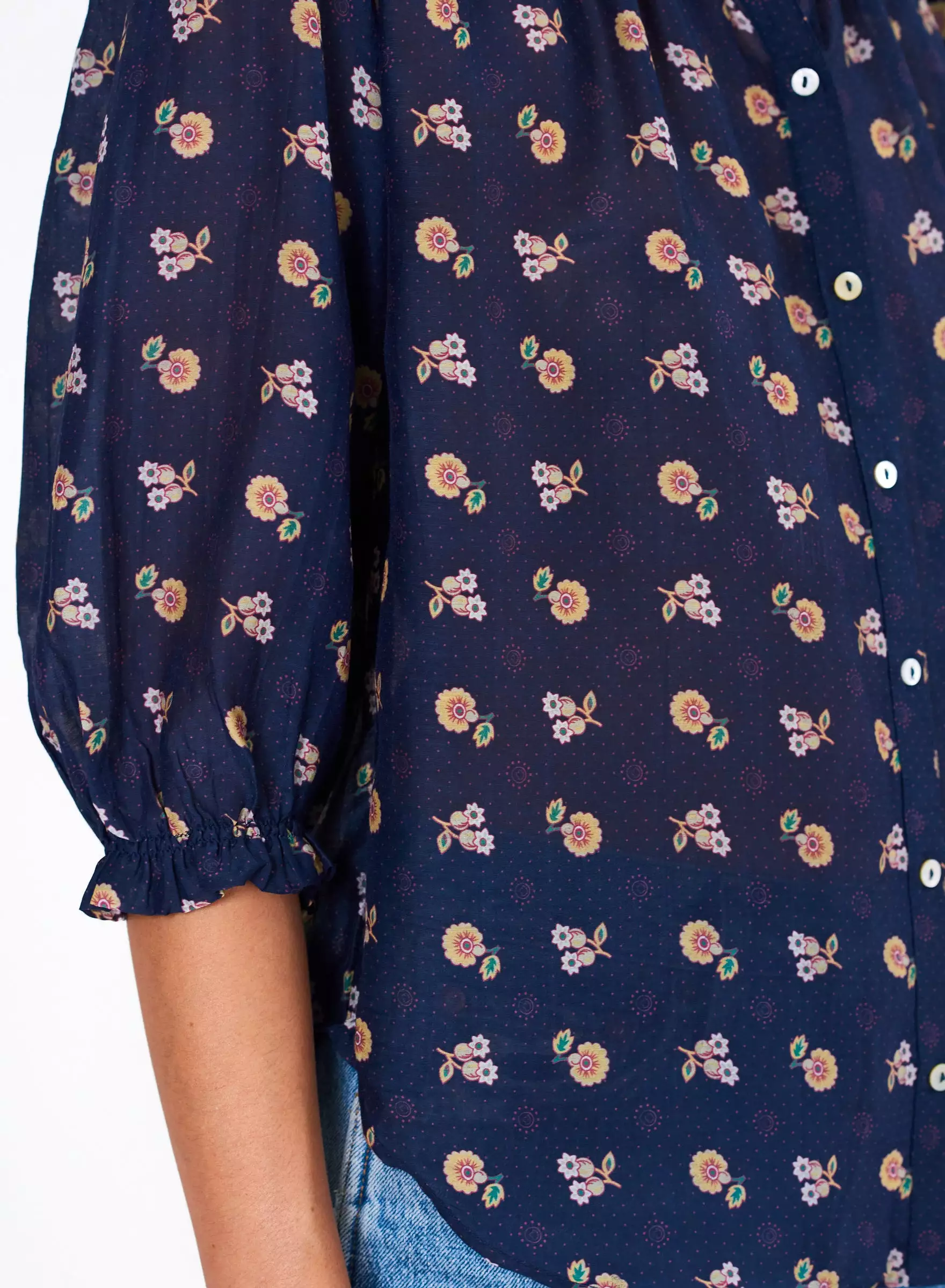 Navy-Printed Cotton-Silk Dulcie Shirt