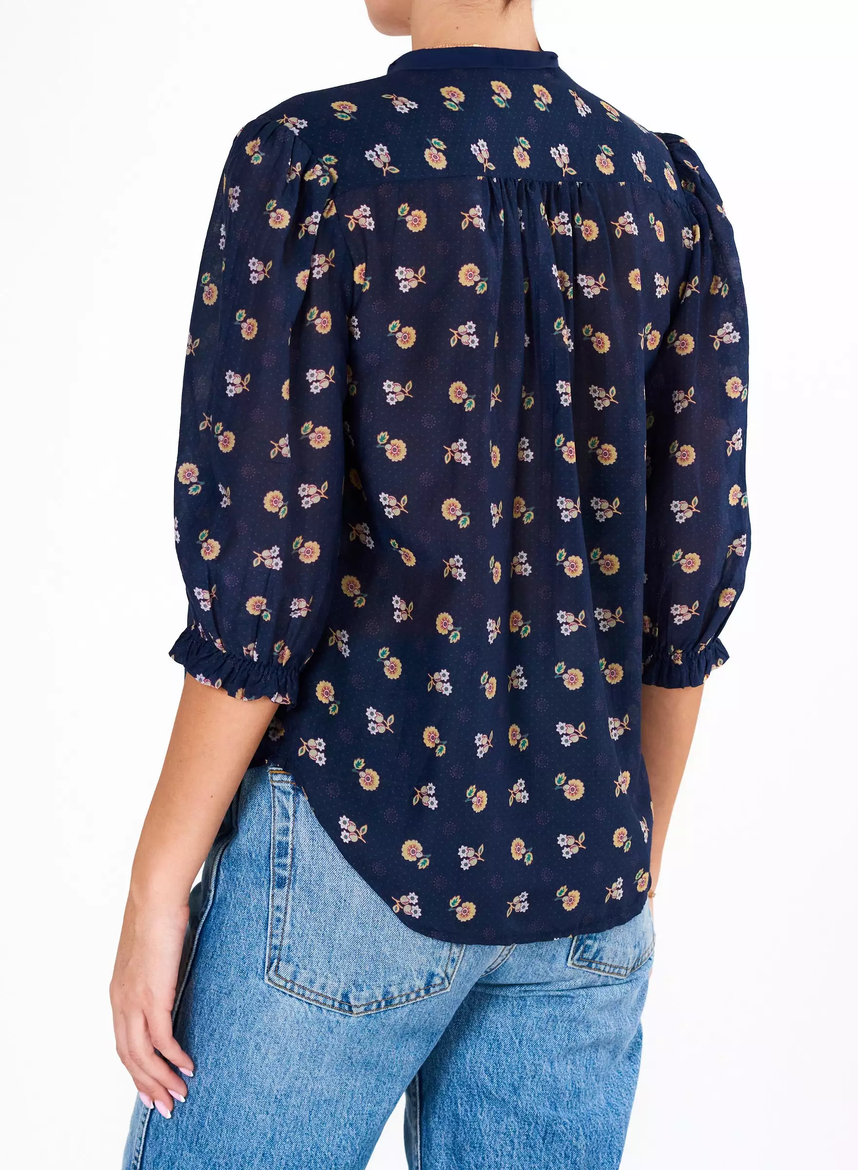 Navy-Printed Cotton-Silk Dulcie Shirt