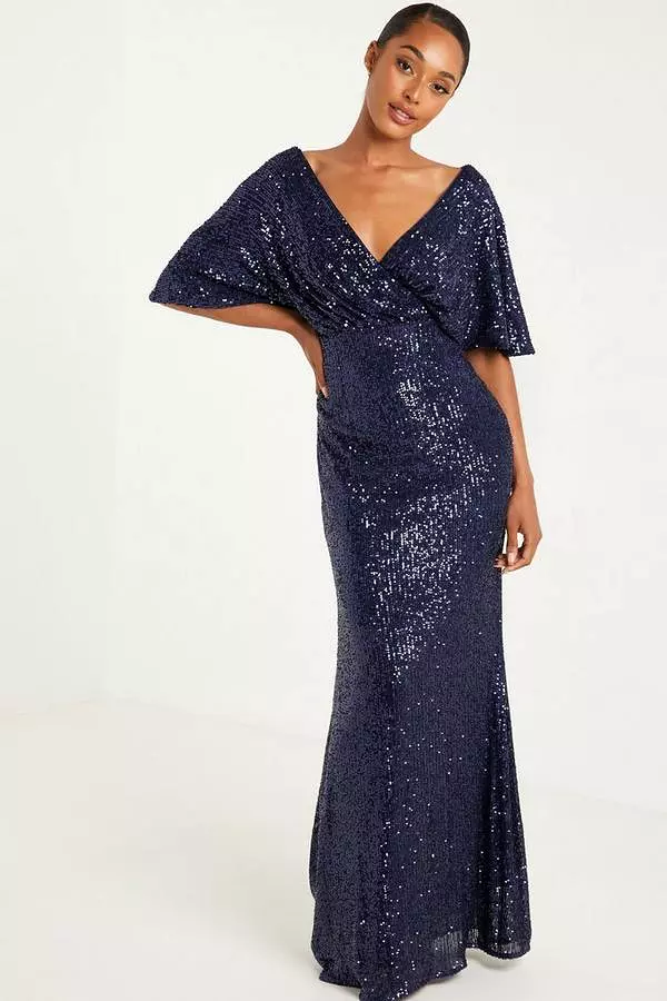 Navy Sequin Wrap Dress