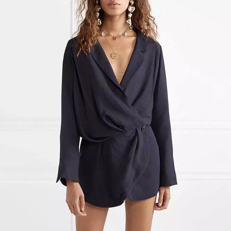 Navy Wrap Short Shirt Dress