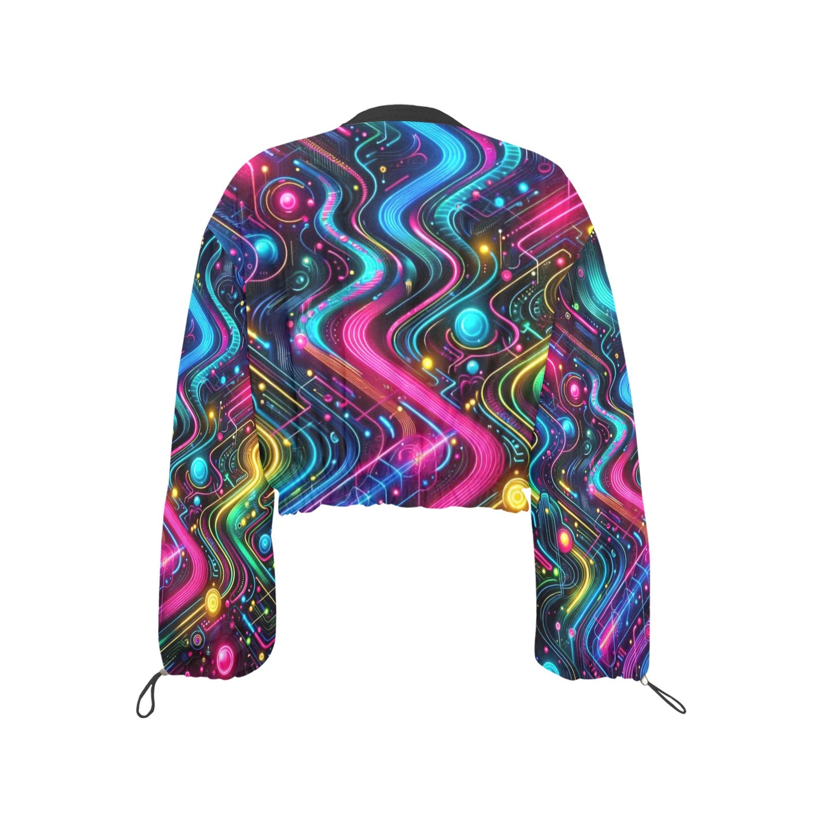 Neon Pulse Chiffon Cropped Rave Jacket