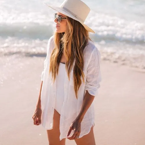 New Crepe Shirt Style Beach Jacket Vacation Sun Protection Clothing Bikini Blouse Women's Swimsuit Outer Wear Cardigan