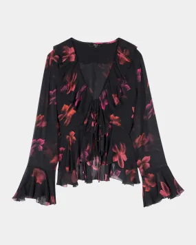 Nicoletta Floral Chiffon Long-Sleeve Top