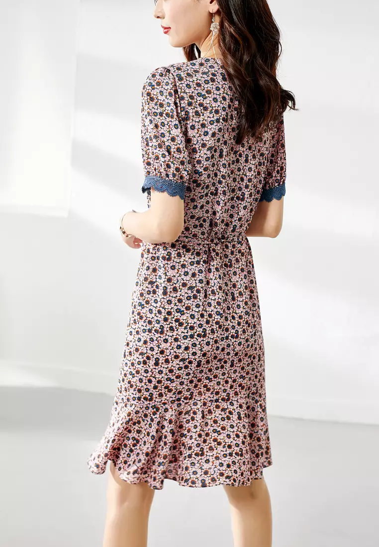 ONX.HK Lace-Connected Floral Chiffon Dress