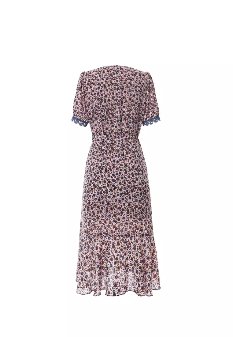 ONX.HK Lace-Connected Floral Chiffon Dress