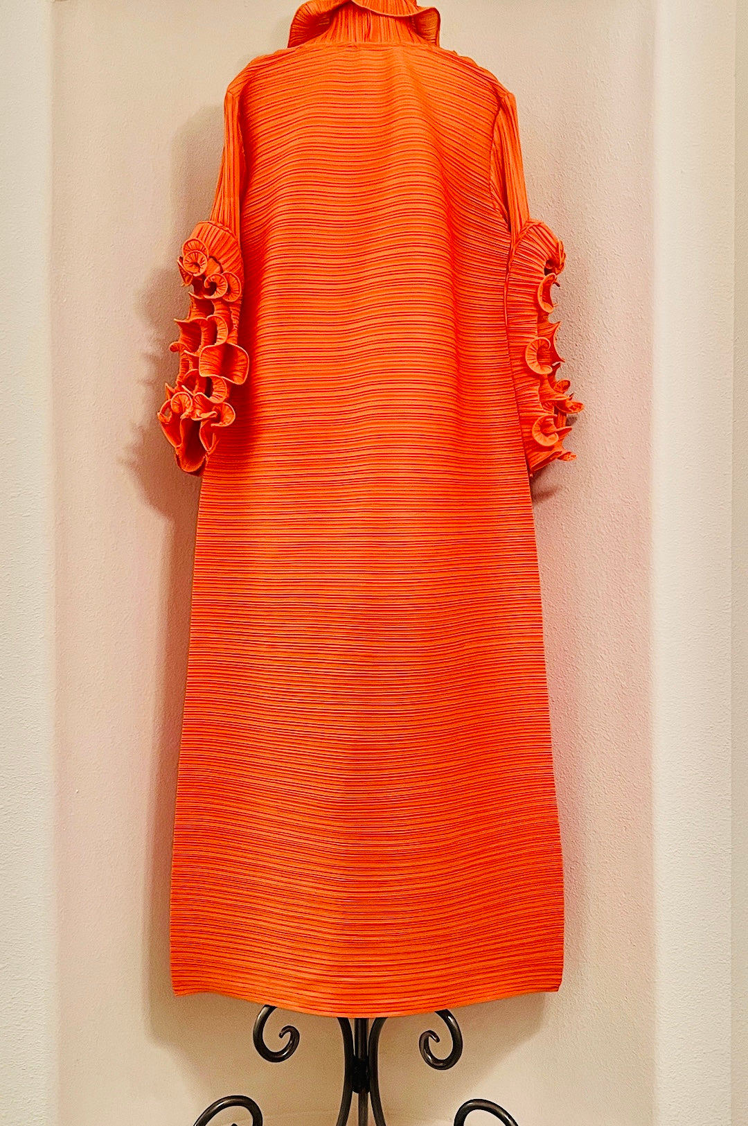 Orange Front Ruffle Long Dress