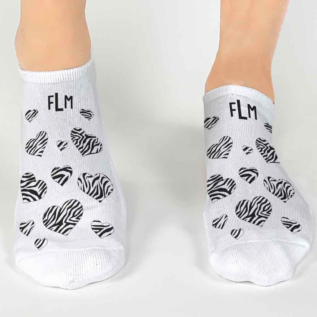 Personalized Monogram Socks with Animal Print Hearts in Gift Box