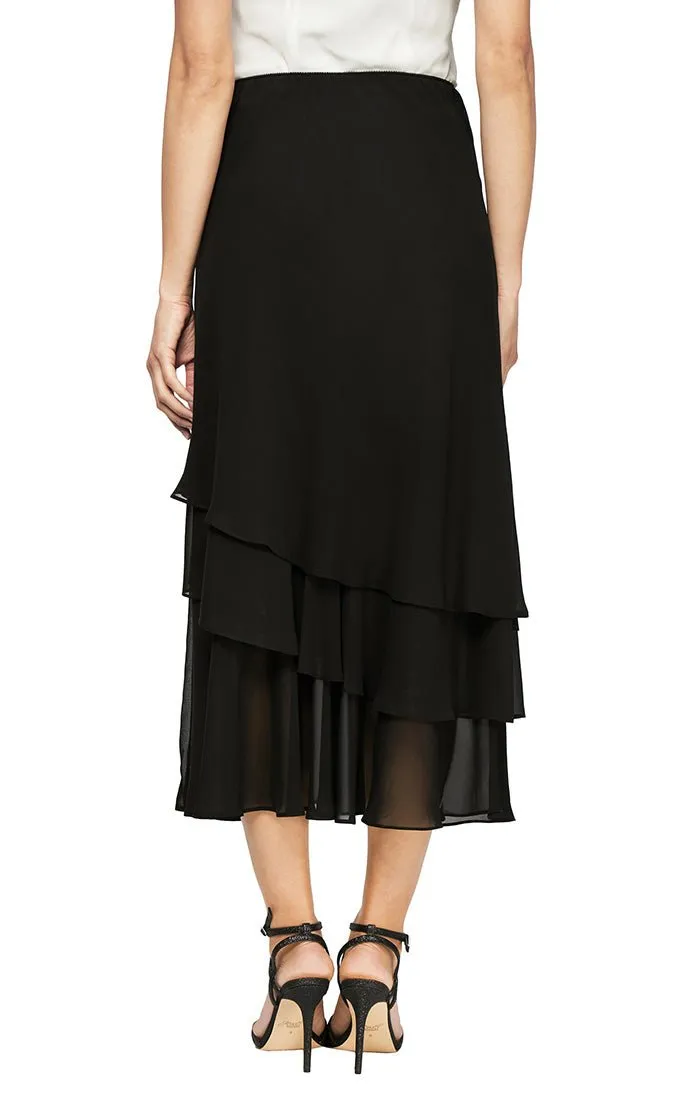 Petite Tea-Length Asymmetric Triple Tier Chiffon Skirt