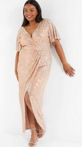 Pink Sequin Wrap Midi Dress