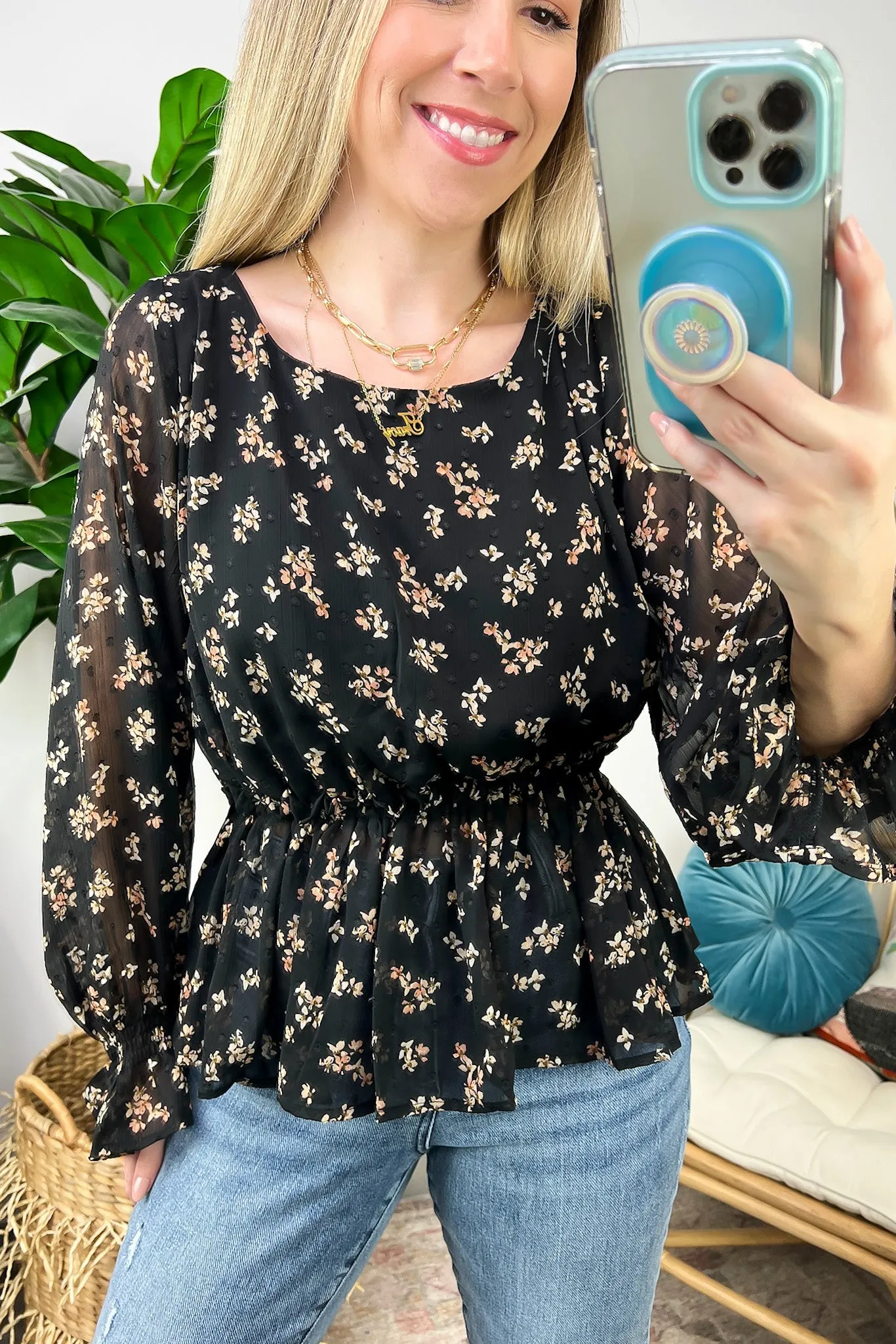 Poised Pick Floral Print Ruffle Trim Top - FINAL SALE