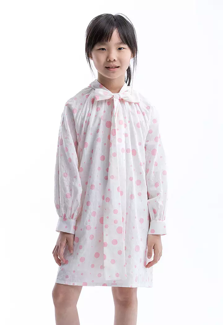 Polka Dots Printed Lantern Sleeves Cotton Blouse