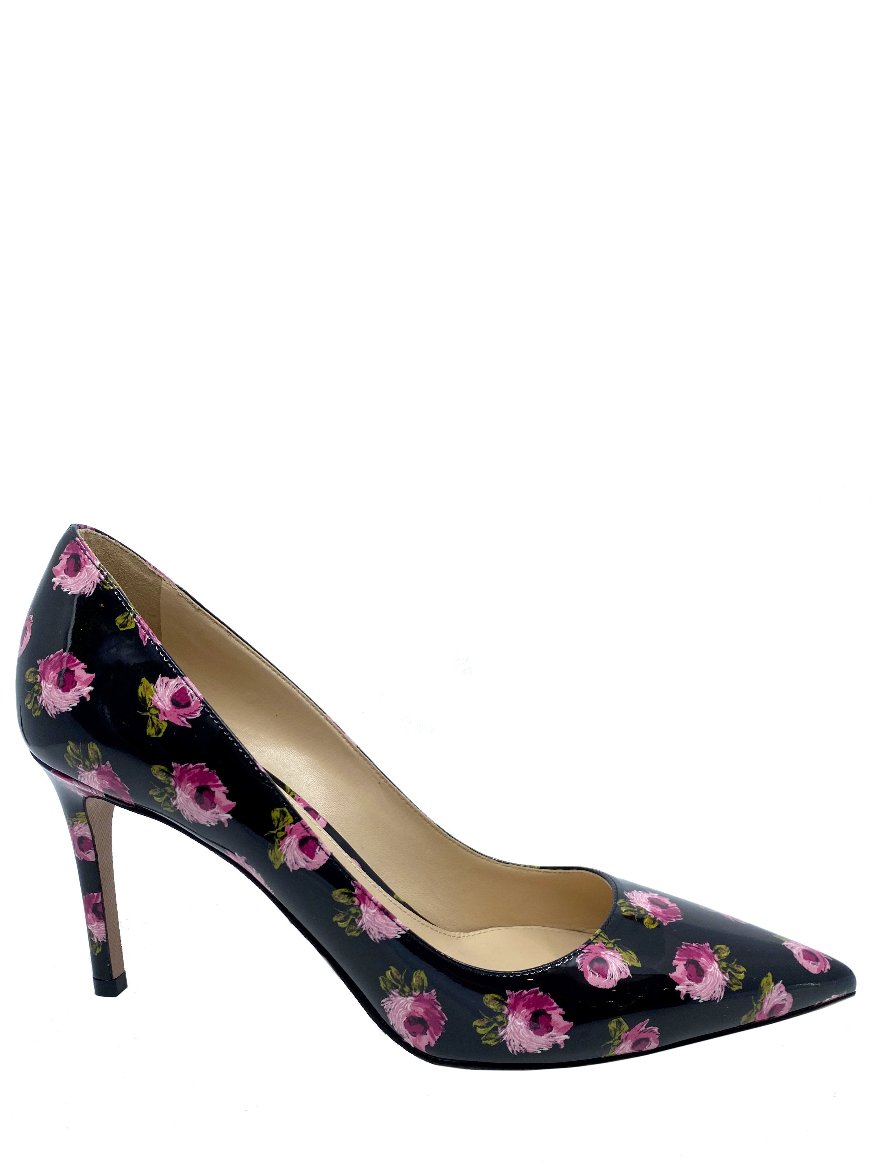 Prada Floral Print Patent Leather Pumps Size 7 NEW