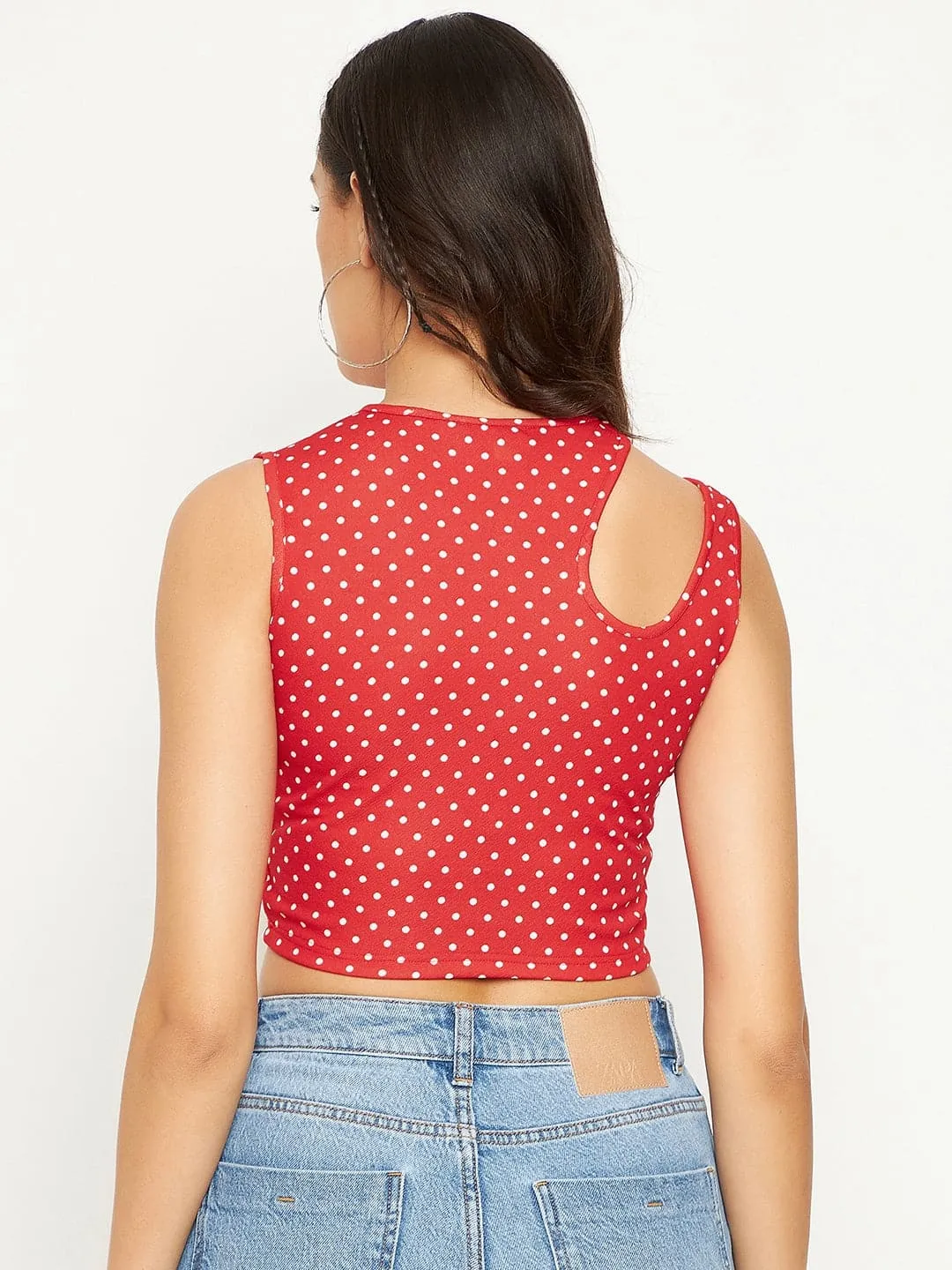 Printed Cotton Stretchable Shoulder Cutout Crop Top