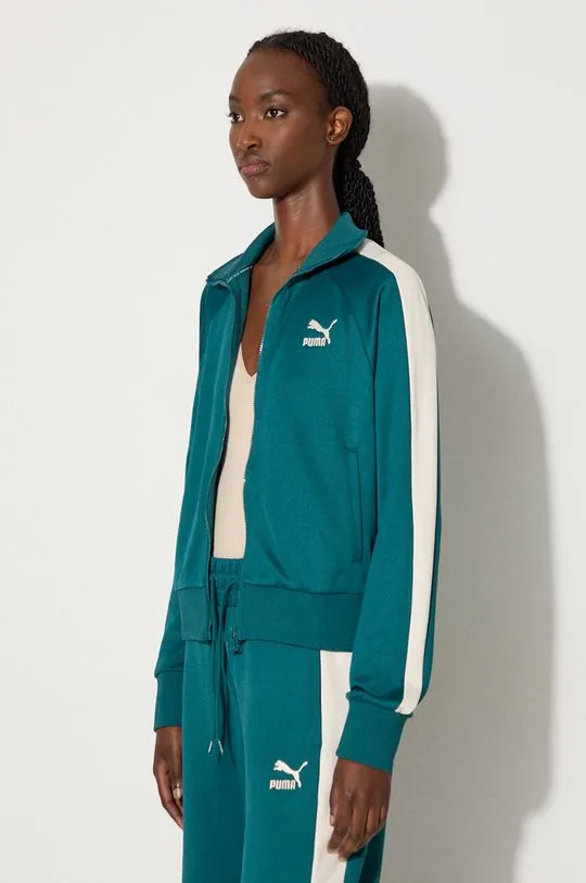 Puma sweatshirt Iconic T7 Track Jacket women's green color 627994