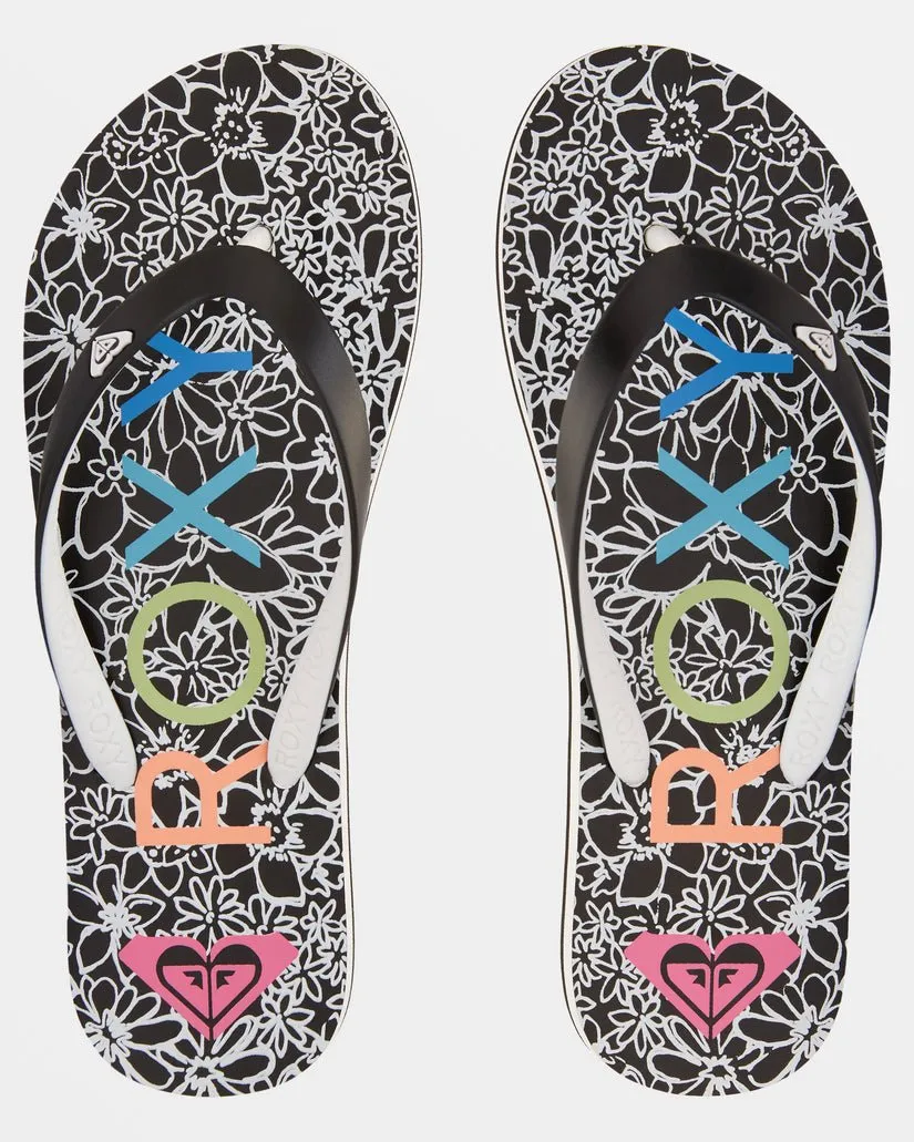 Roxy Tahiti Women's Flip Flops - Black/White/Black Print