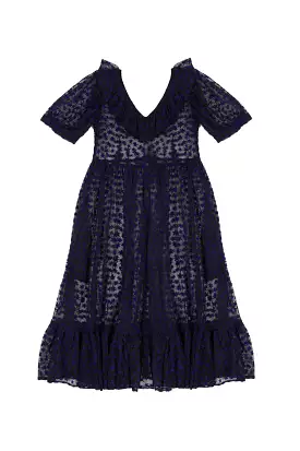 Ruffle May Dress in Midnight Blue Flocked Star