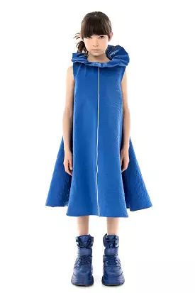 RUFFLE NECK COBALT DRESS