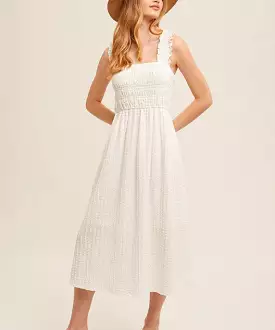 Ruffle Strap Smocked Midi Dress - Ecru