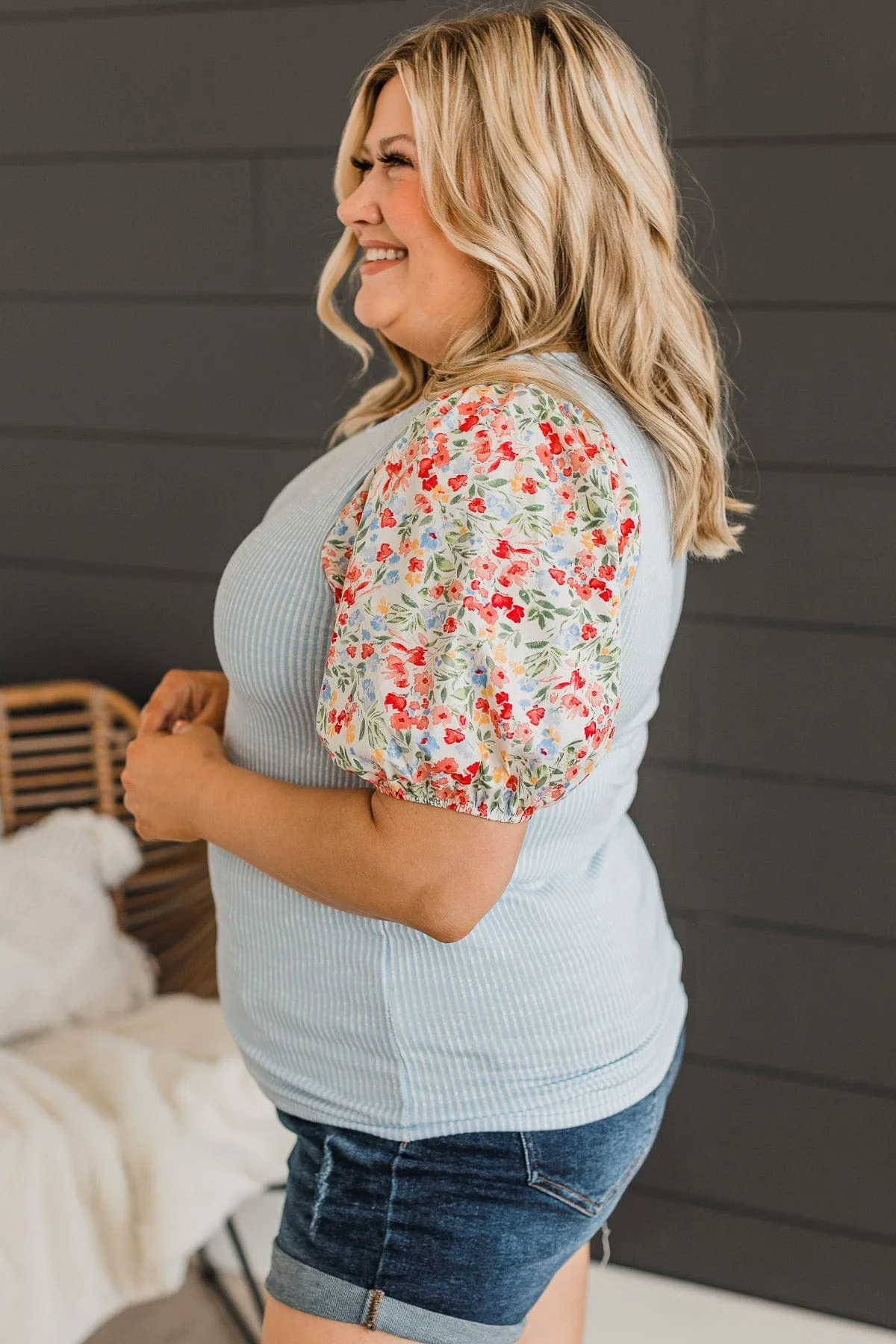 Simple Bliss Puff Sleeve Top- Blue