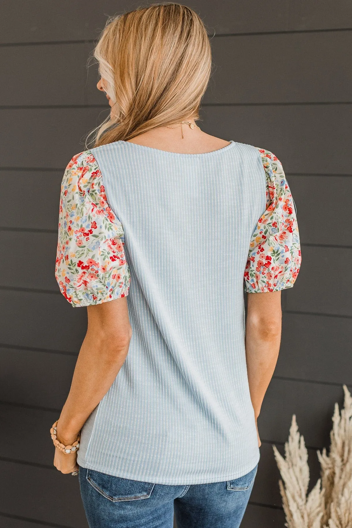 Simple Bliss Puff Sleeve Top- Blue