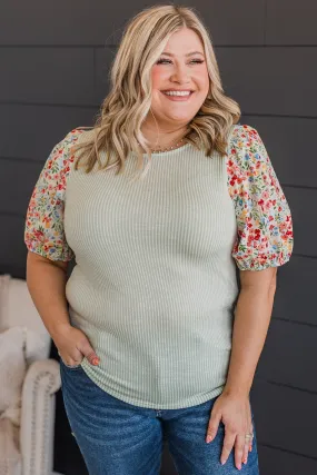 Simple Bliss Puff Sleeve Top- Sage