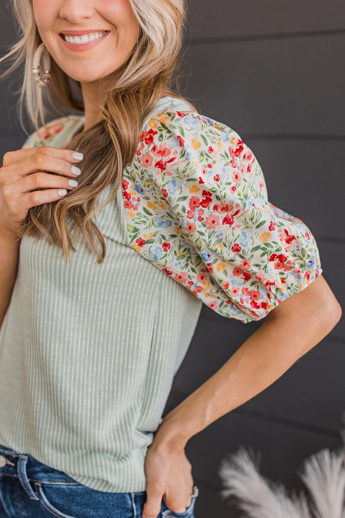 Simple Bliss Puff Sleeve Top- Sage