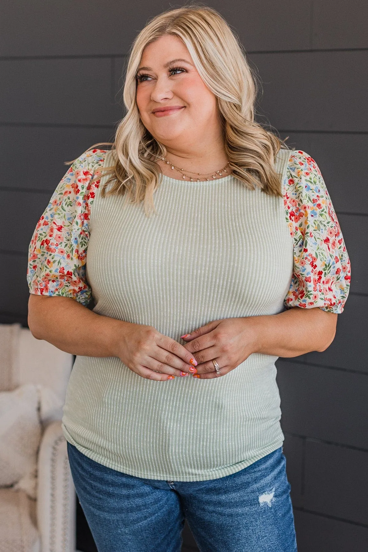 Simple Bliss Puff Sleeve Top- Sage