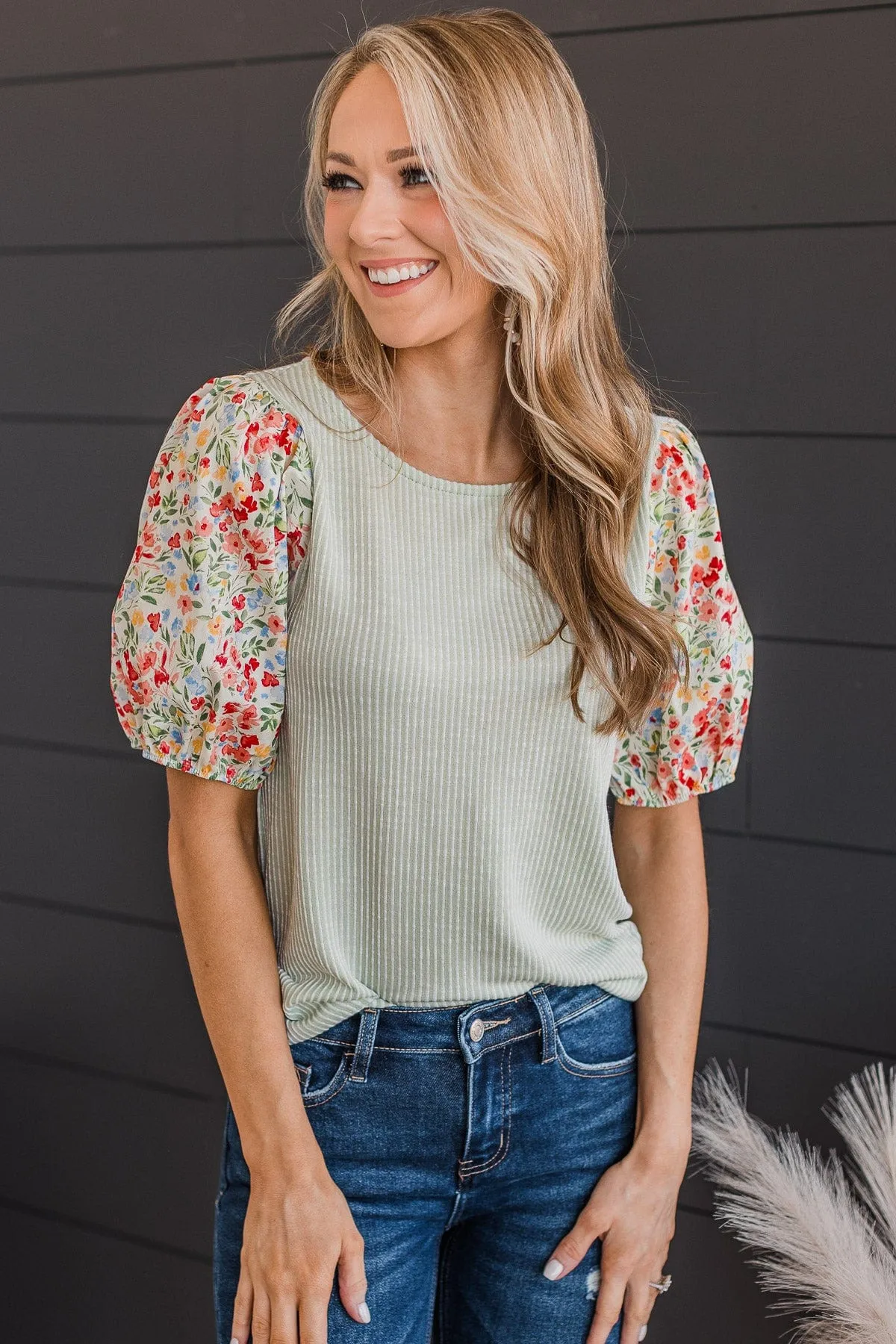 Simple Bliss Puff Sleeve Top- Sage