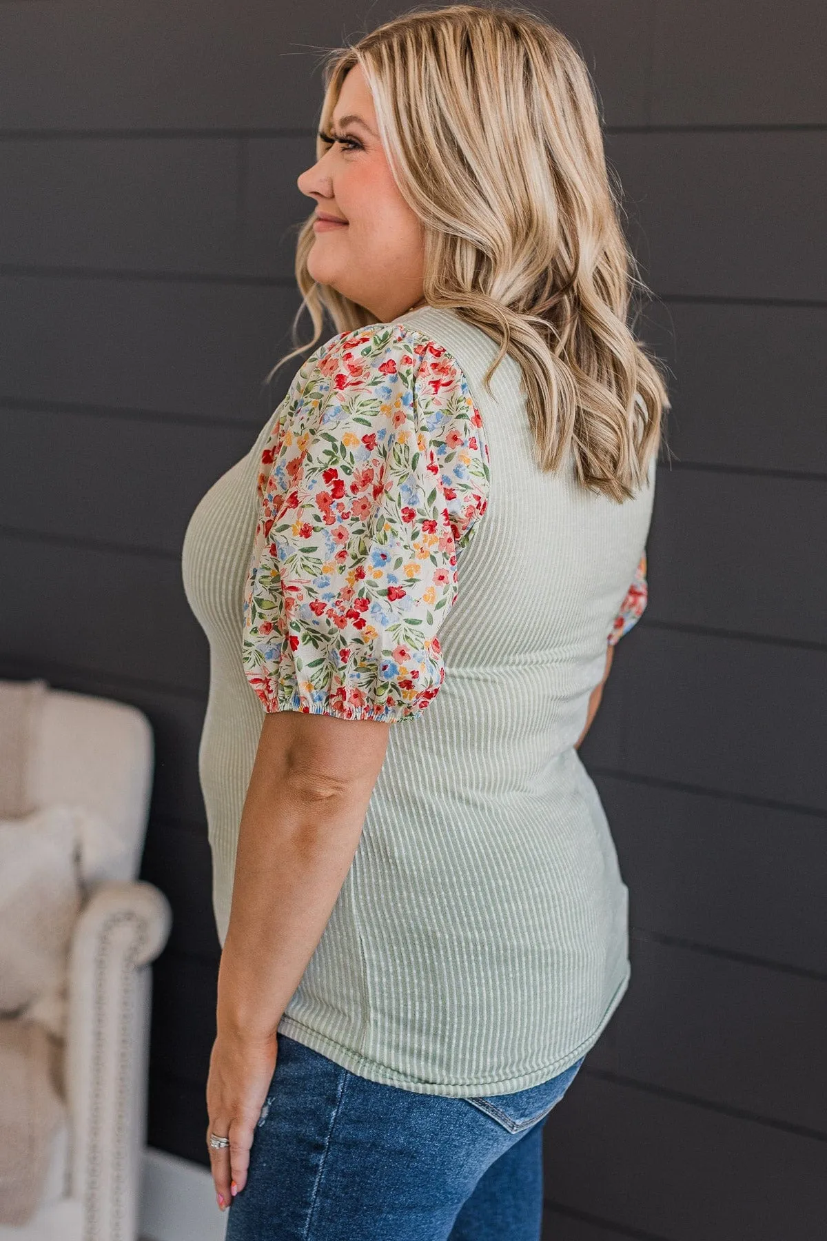 Simple Bliss Puff Sleeve Top- Sage