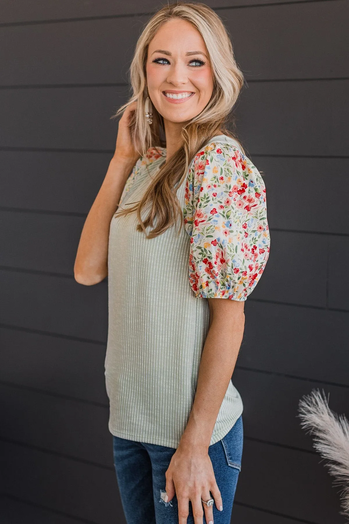 Simple Bliss Puff Sleeve Top- Sage