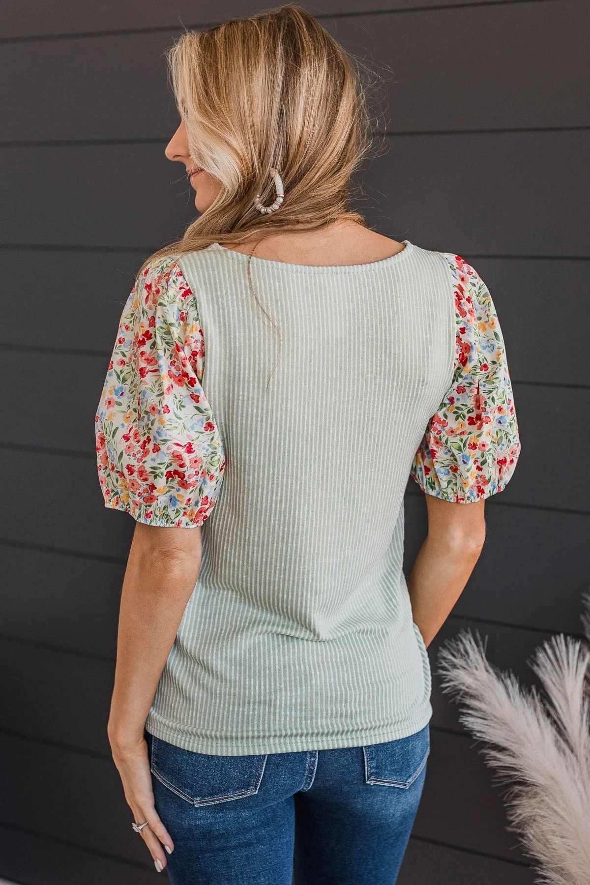 Simple Bliss Puff Sleeve Top- Sage