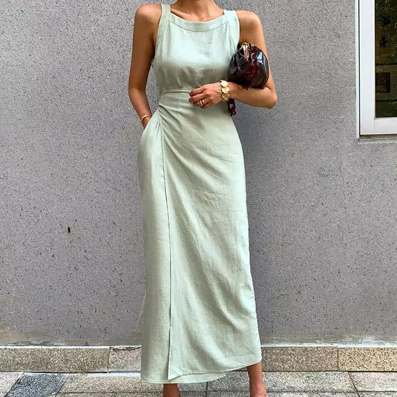 Sleeveless High Waisted Wrap Dress