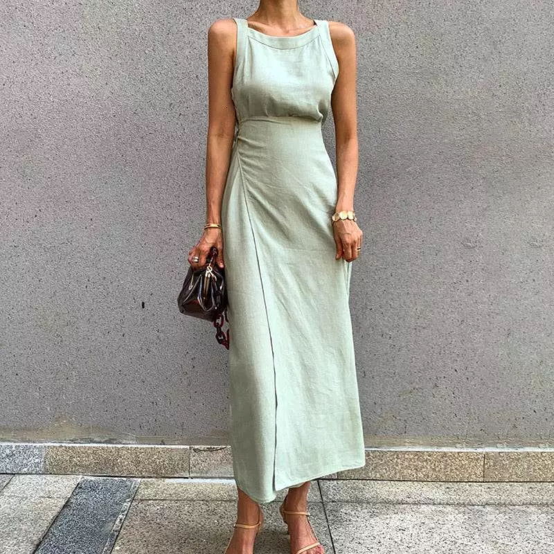 Sleeveless High Waisted Wrap Dress