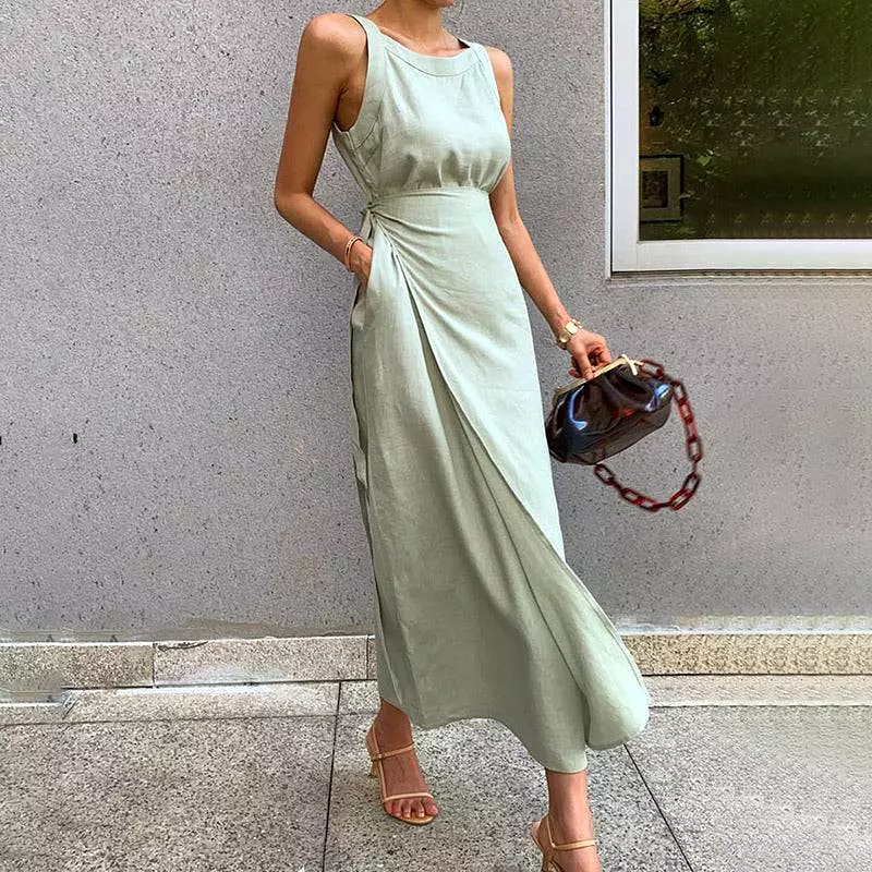 Sleeveless High Waisted Wrap Dress