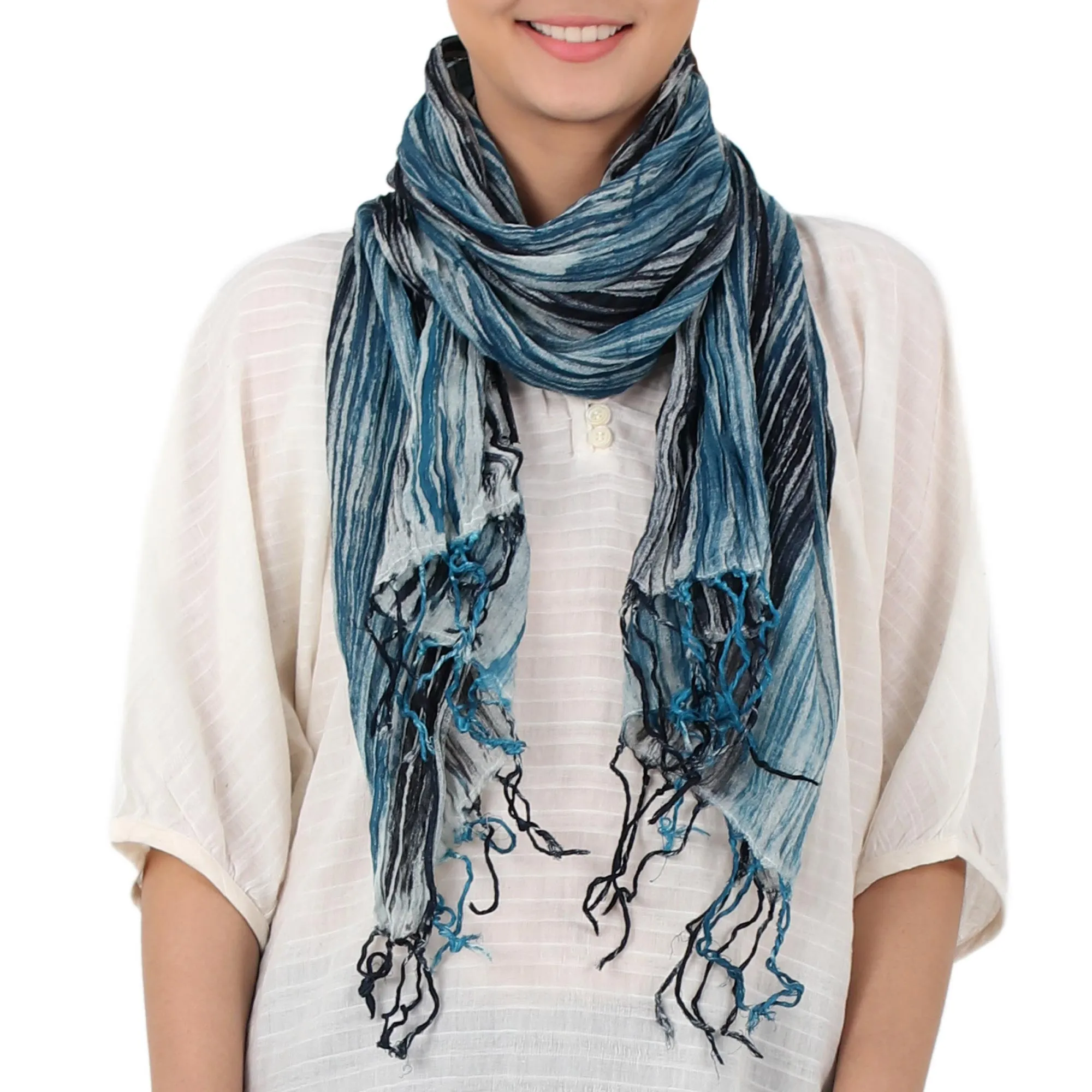 Speckled Field in Azure Cotton Scarf