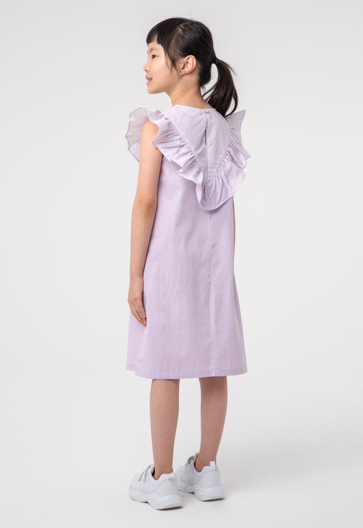 Stripes Ruffle Overlay Girls Dress