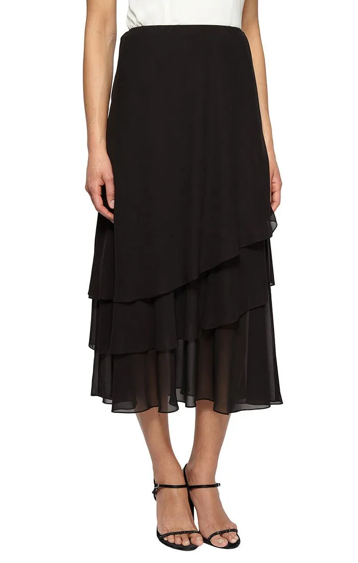 Tea-Length Asymmetric Triple Tier Chiffon Skirt