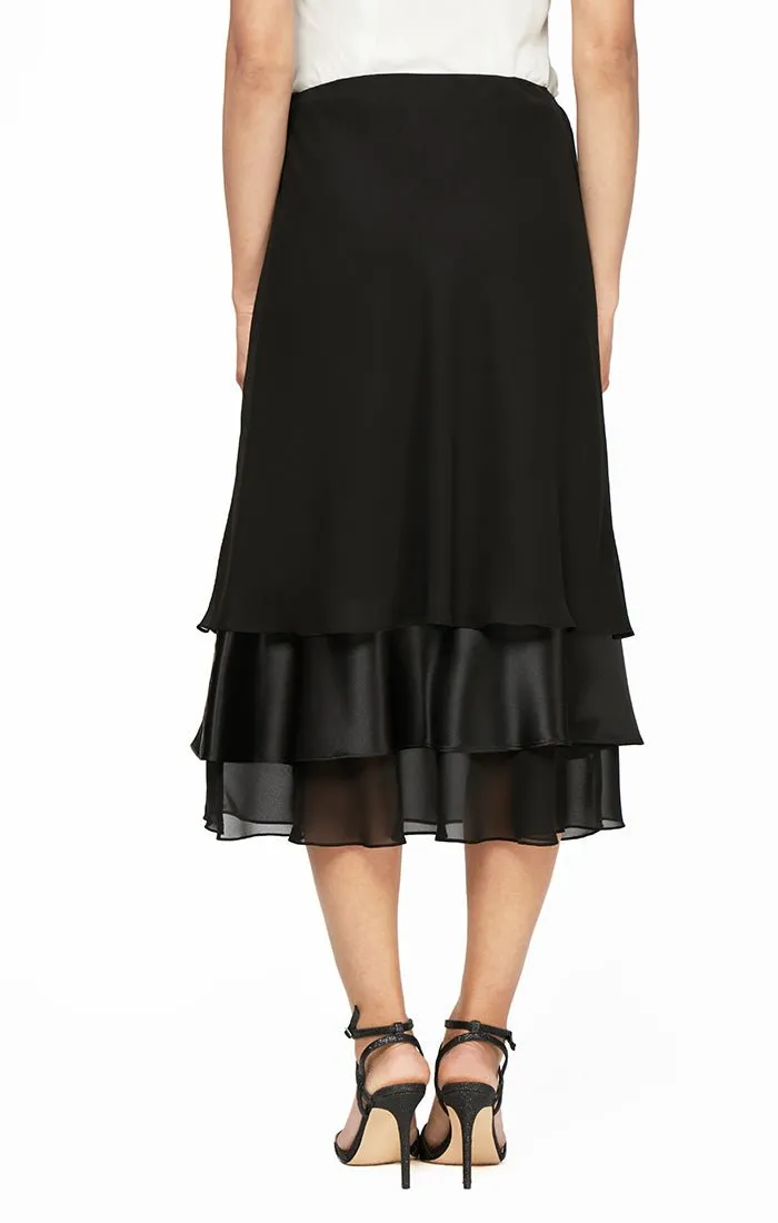 Tea-Length Satin Chiffon Triple Tier Hem Skirt