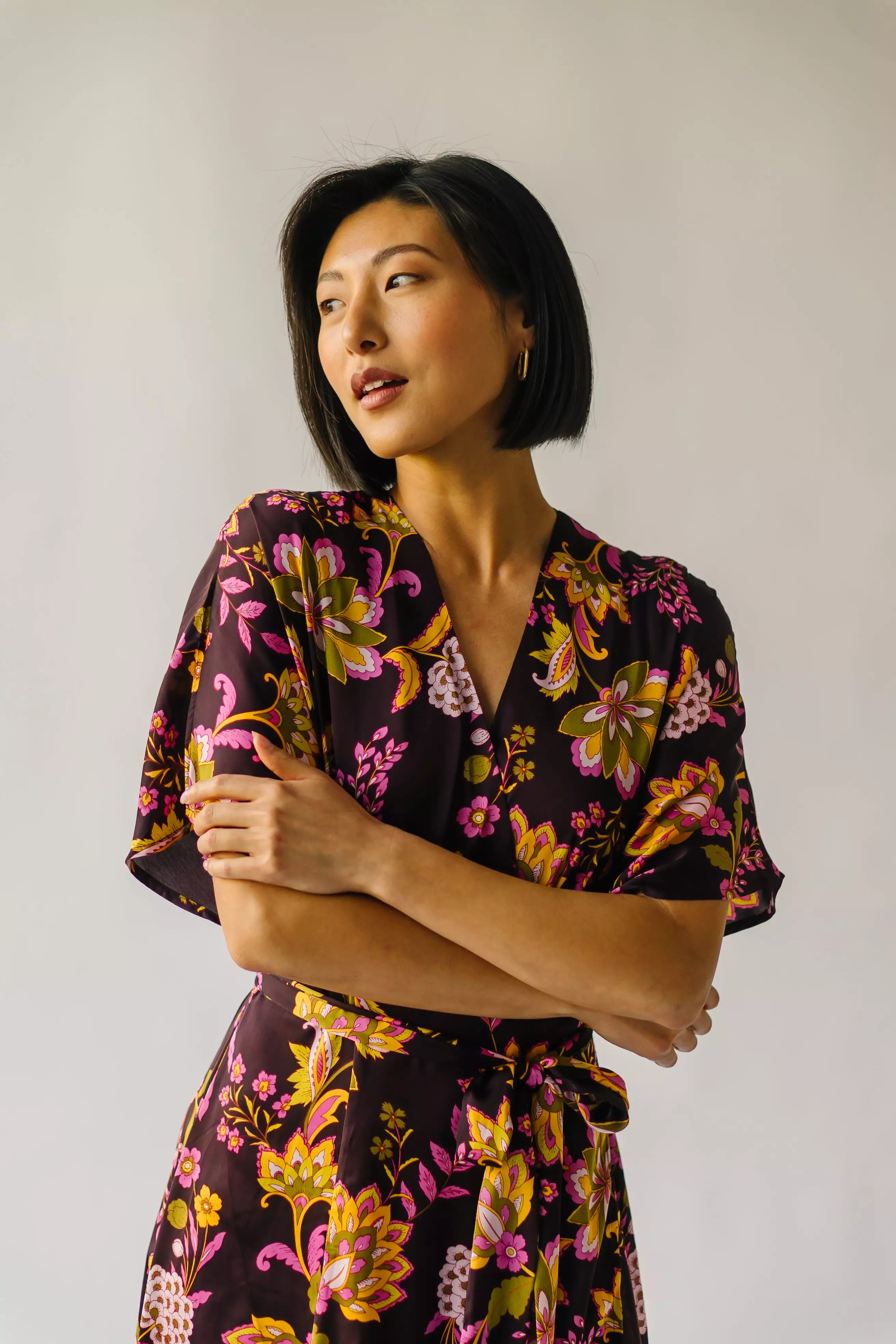 The Bulloch Wrap Midi Dress in Fig Blossom