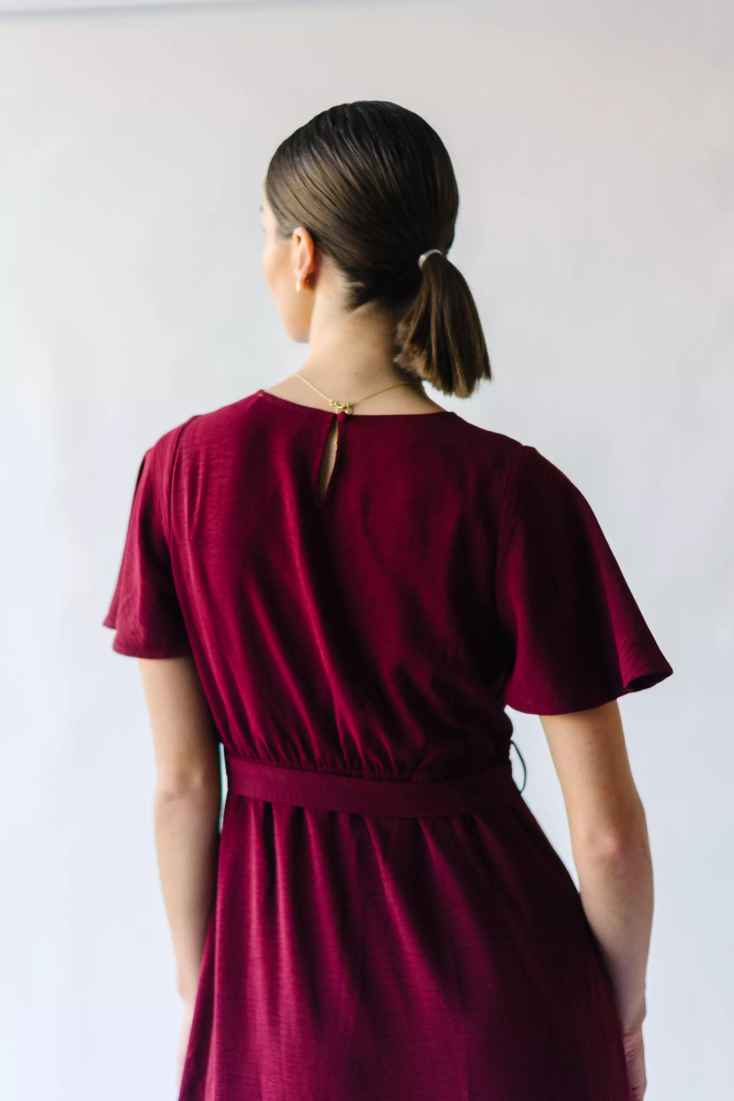 The Dell Woven Wrap Dress in Burgundy