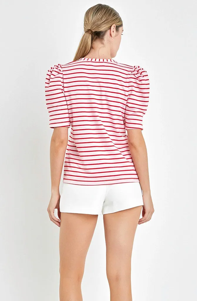 THE MEG STRIPED PUFF SLEEVE TEE