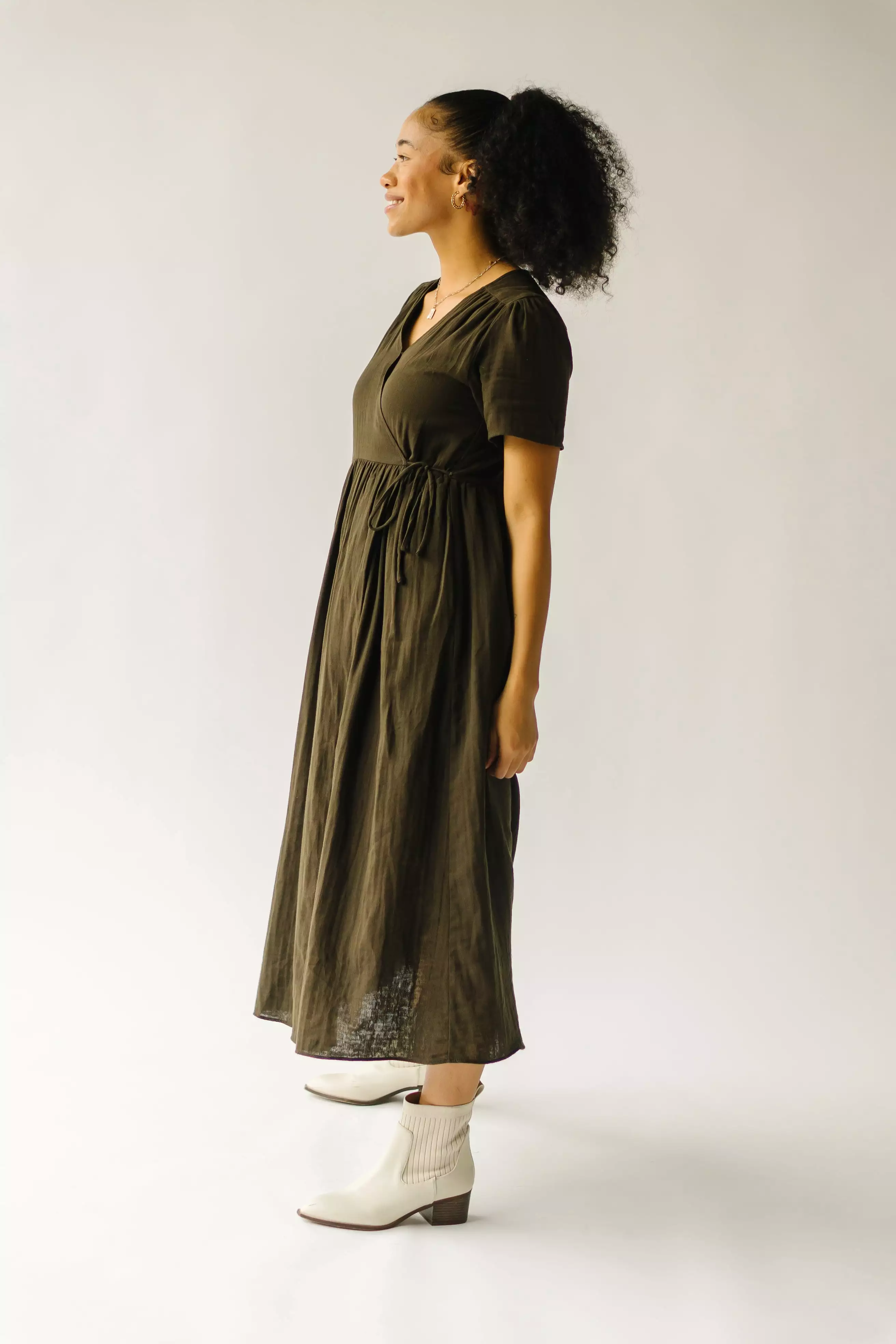 The Miramar Gauze Wrap Maxi Dress in Dark Olive