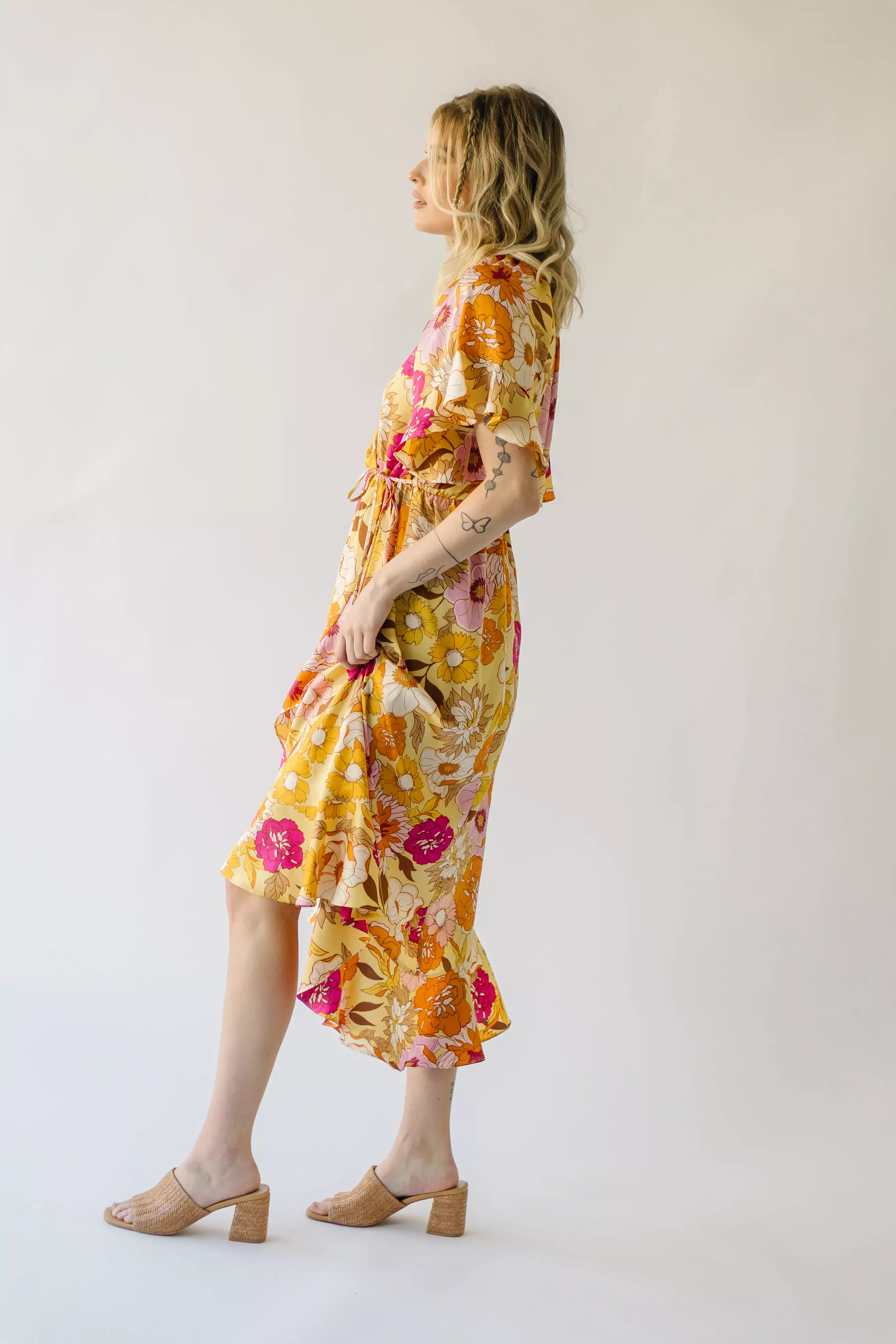 The Spector V-Neck Floral Wrap Dress in Orange + Fuchsia