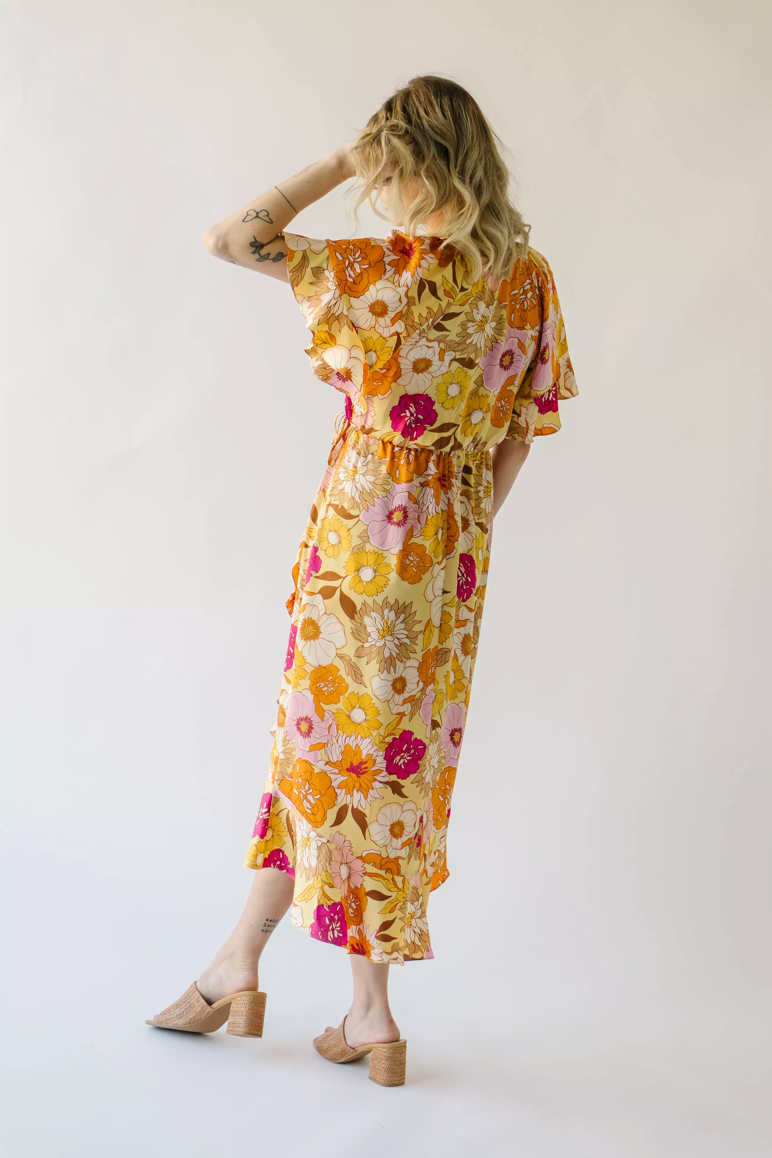 The Spector V-Neck Floral Wrap Dress in Orange + Fuchsia