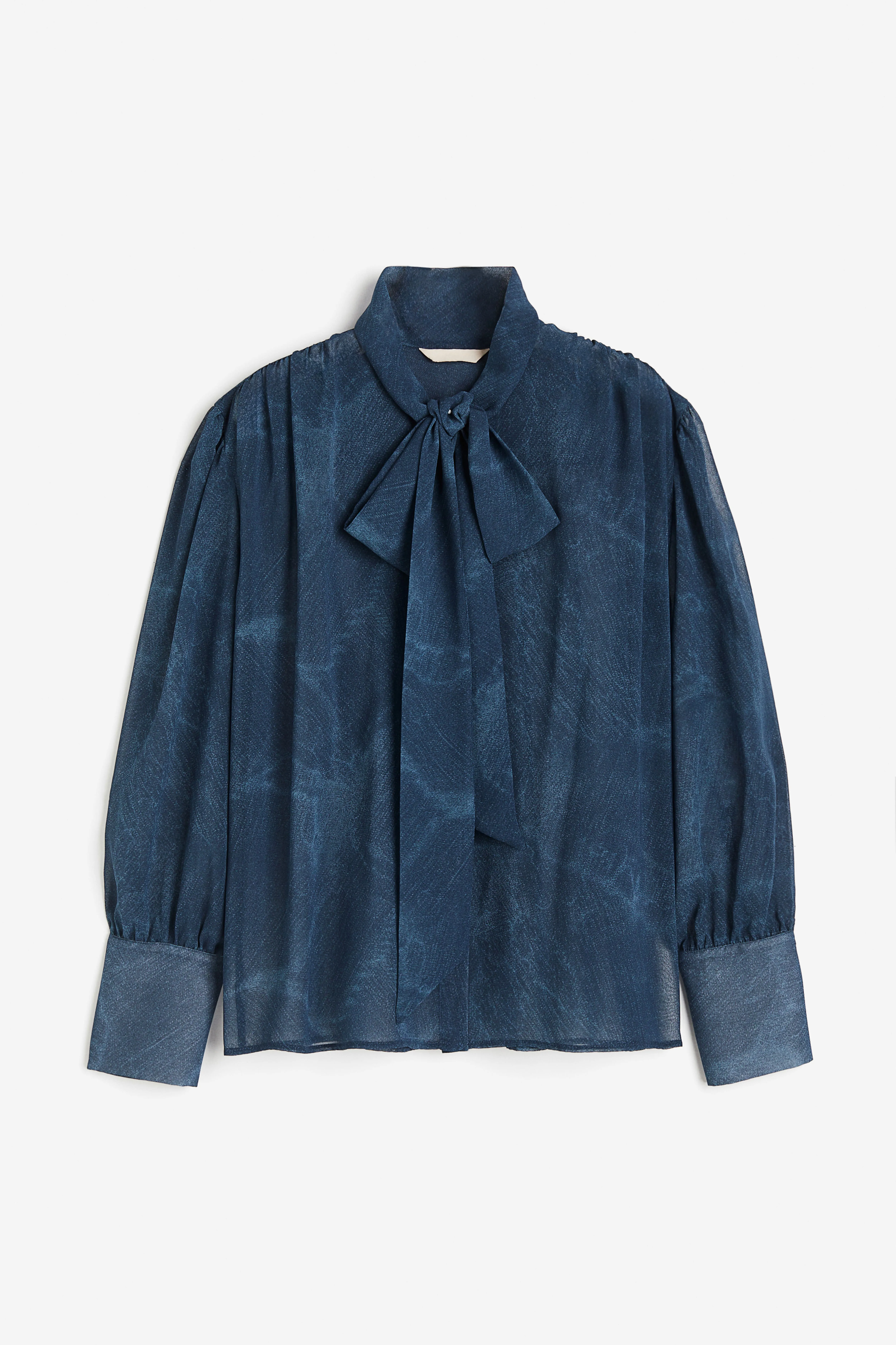 Tie-neck chiffon blouse - Long sleeve - Regular length - Dark blue - Ladies | H&M GB